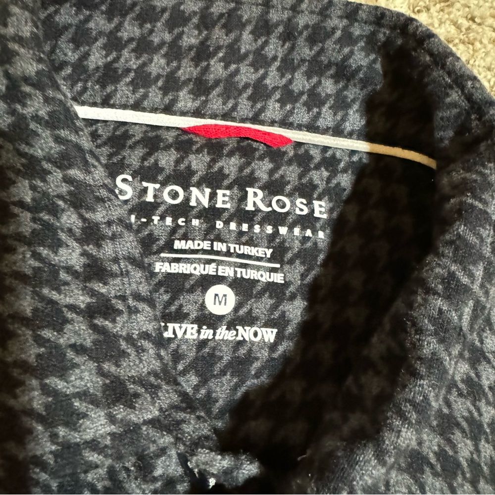 Stone Rose Navy Houndstooth Button Front Tech Shi… - image 3